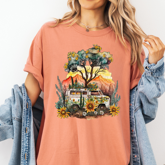 Watercolor Van & Sunflowers